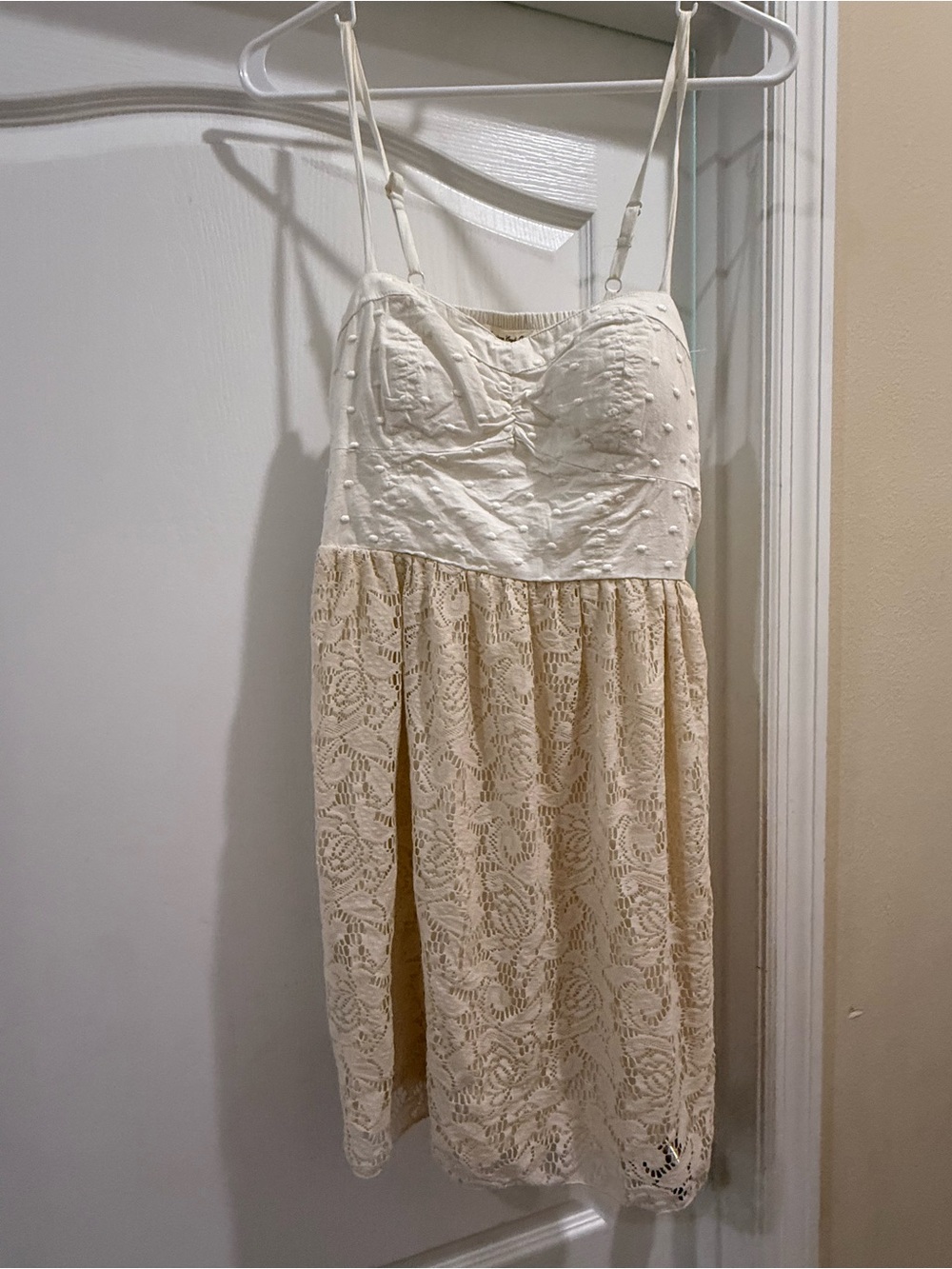 American Eagle Outfitters Cream Lace Mini Dress with Spaghetti Straps